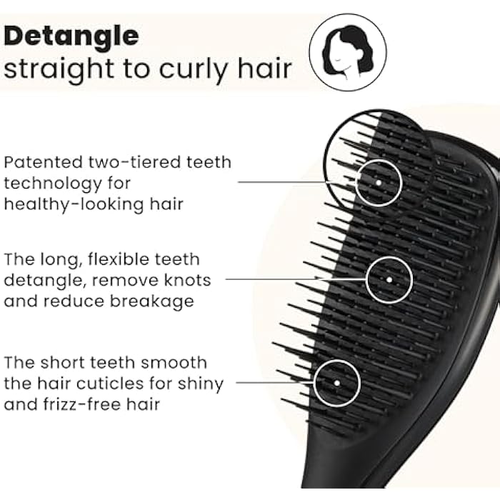 Tangle Teezer Mini The Ultimate Detangler Hairbrush |Gentle on Wet Hair | Two-Tiered Teeth & Comfortable Handle | Ideal for Kids And Travel | Reduces Knots & Breakage | Black - Image 2